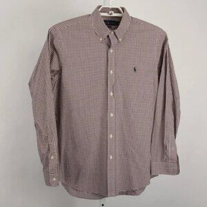 Ralph Lauren Brown & White Gingham Button Down Long Sleeve Shirt NEW Large